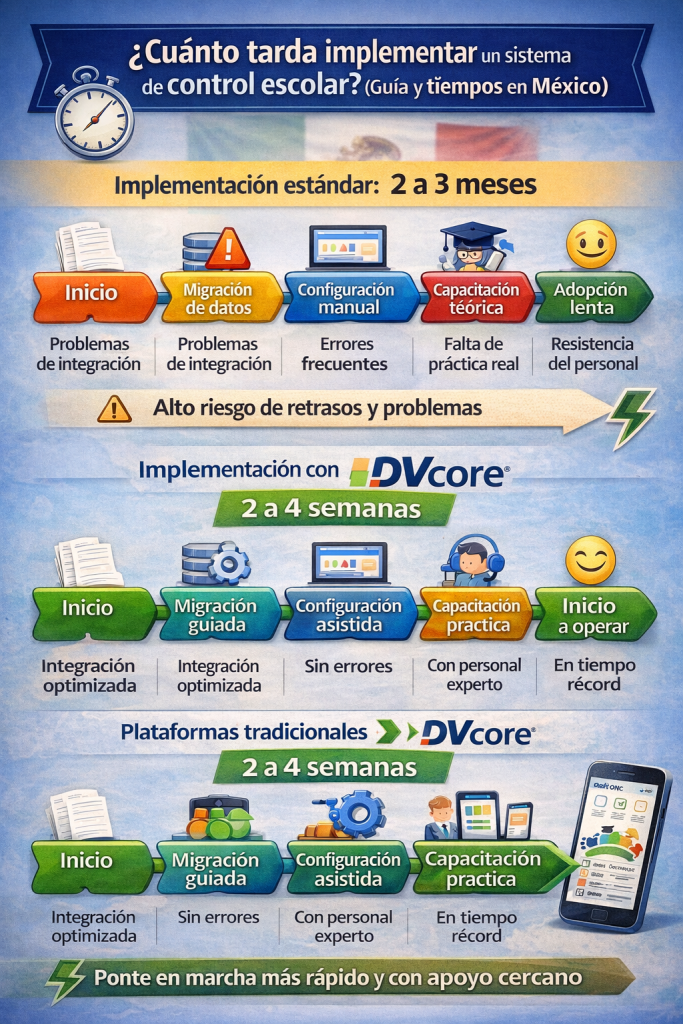 tiempo de implementación sistema de control escolar